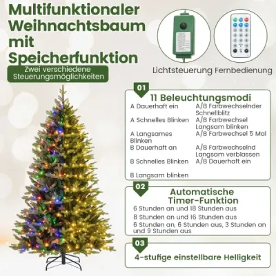 210 cm vysoký umělý vánoční stromek Vánoční stromek s 1646 špičkami větví 470 LED světel Zelený
