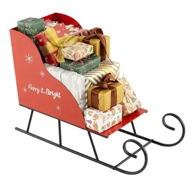 Kovový košík na sáně Father Christmas  dárkové sáně červené