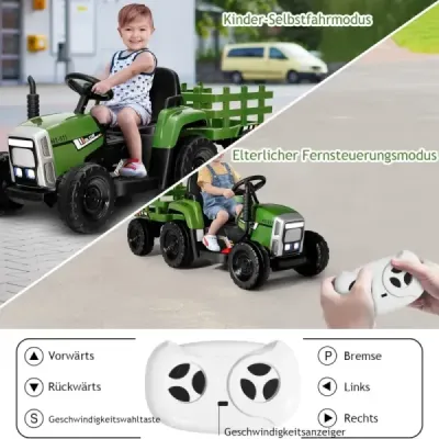12 V dětský traktor s přívěsem Elektrické autíčko na baterie žluté