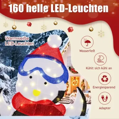 3dílná LED rodina tučňáků se 160 teplými bílými LED světly a šátky - světelná vánoční dekorace