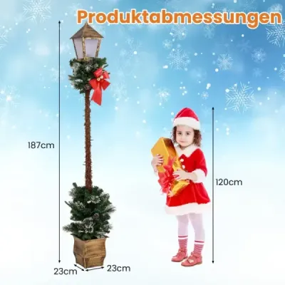 187 cm dlouhá vánoční lucerna s LED světly a zasněženými špičkami větví Pouliční lucerna