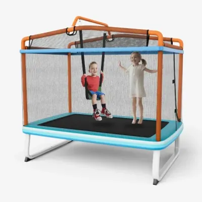 Dětská trampolína 3 v 1 Trampolína s houpačkou a vodorovnou tyčí Zahradní trampolína oranžová