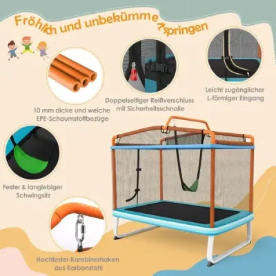 Dětská trampolína 3 v 1 Trampolína s houpačkou a vodorovnou tyčí Zahradní trampolína oranžová