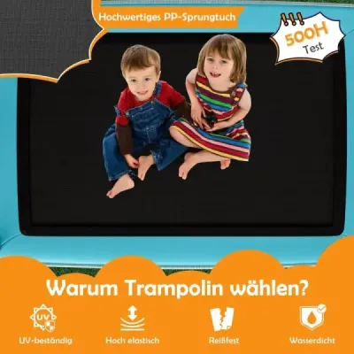 Dětská trampolína 3 v 1 Trampolína s houpačkou a vodorovnou tyčí Zahradní trampolína oranžová