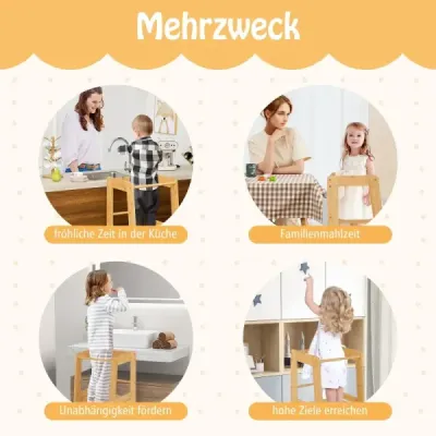 Dětská bambusová učební věž se 4 nastavitelnými výškami a bezpečnostním zábradlím Stupínek Montessori