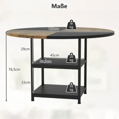 φ 120cm kulatý jídelní stůl pro 4-6 osob Dvoubarevný jídelní stůl s kovovým rámem Kuchyňský stůl