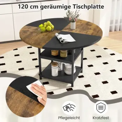 φ 120cm kulatý jídelní stůl pro 4-6 osob Dvoubarevný jídelní stůl s kovovým rámem Kuchyňský stůl