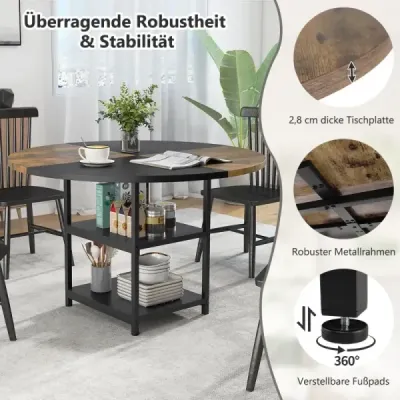 φ 120cm kulatý jídelní stůl pro 4-6 osob Dvoubarevný jídelní stůl s kovovým rámem Kuchyňský stůl