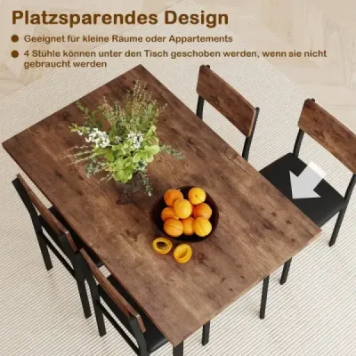 5dílný jídelní set pro 4 osoby Průmyslový kuchyňský stůl a 4 čalouněné židle z umělé kůže