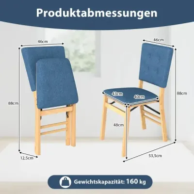 Sada 2 skládacích jídelních židlí bez područek s čalouněným sedákem modré barvy