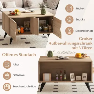 Moderní konferenční stolek s úložným prostorem Akcentní stolek s otevřenými přihrádkami a 3 zásuvkami 80 x 60 x 46 cm dubový
