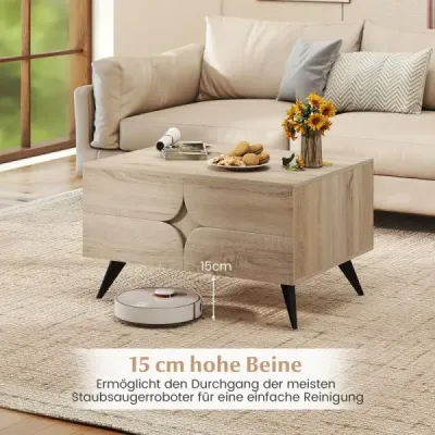 Moderní konferenční stolek s úložným prostorem Akcentní stolek s otevřenými přihrádkami a 3 zásuvkami 80 x 60 x 46 cm dubový