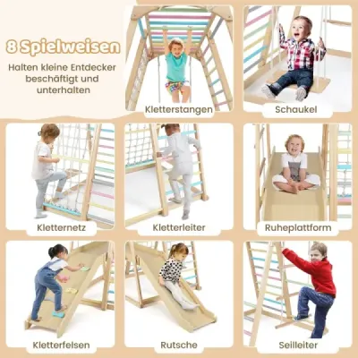 Opičí dráha 8 v 1 & houpačka & šplhací síť & šplhací žebřík & šplhací lano & šplhací skála & skluzavka & plošina