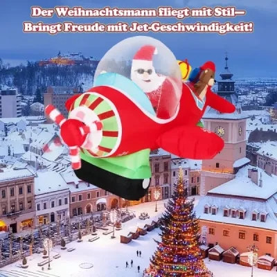 220 cm nafukovací Otec Vánoc v letadle a dárkové krabici a LED světýlky