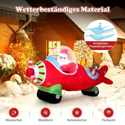 220 cm nafukovací Otec Vánoc v letadle a dárkové krabici a LED světýlky