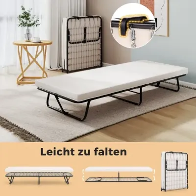 Postel pro hosty 190 x 80 cm s matrací Skládací jednolůžko do 170 kg Stabilní kovová postel