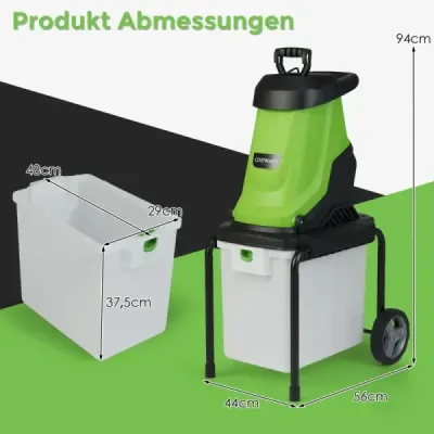 2800W Elektrický drtič se sběrnou nádobou o objemu 50 l Drtič dřeva Elektrický zahradní drtič zelený