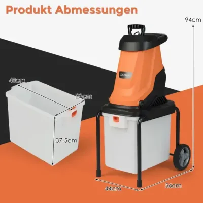 2800W Elektrický drtič s 50L sběrným zásobníkem Drtič dřeva Elektrický zahradní drtič Oranžový
