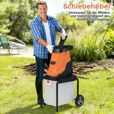 2800W Elektrický drtič s 50L sběrným zásobníkem Drtič dřeva Elektrický zahradní drtič Oranžový