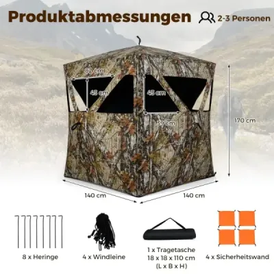 Jagdblind Přízemní stan pro 2 osoby s tichými posuvnými okny Přenosný vyskakovací maskovací stan