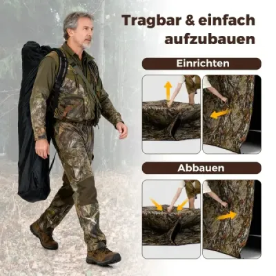 Jagdblind Přízemní stan pro 2 osoby s tichými posuvnými okny Přenosný vyskakovací maskovací stan