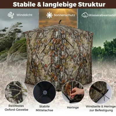 Jagdblind Přízemní stan pro 2 osoby s tichými posuvnými okny Přenosný vyskakovací maskovací stan