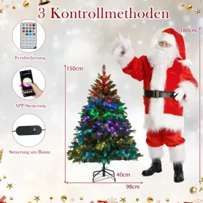 Umělý vánoční stromek s osvětlením a dálkovým ovládáním 150 cm vánoční stromek s 250  ovládanými pomocí APP