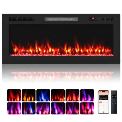 42'' elektrický krb 750W/1500W vestavěný krb s APP WLAN a dálkovým ovládáním nástěnný krb