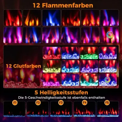 42'' elektrický krb 750W/1500W vestavěný krb s APP WLAN a dálkovým ovládáním nástěnný krb