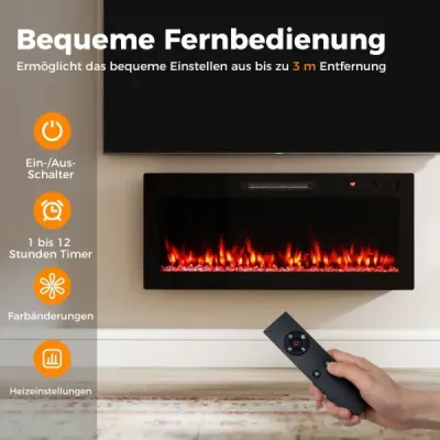 42'' elektrický krb 750W/1500W vestavěný krb s APP WLAN a dálkovým ovládáním nástěnný krb