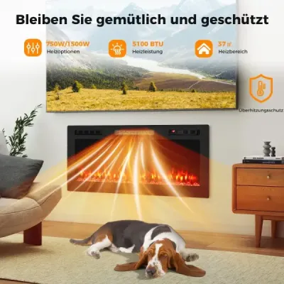 42'' elektrický krb 750W/1500W vestavěný krb s APP WLAN a dálkovým ovládáním nástěnný krb