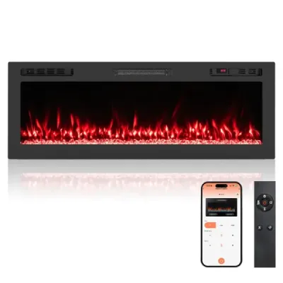 50" elektrický krb s ohřevem 750W/1500W vestavěný krb s dálkovým ovládáním a ovládáním pomocí aplikace WiFi