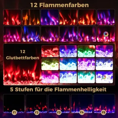 50" elektrický krb s ohřevem 750W/1500W vestavěný krb s dálkovým ovládáním a ovládáním pomocí aplikace WiFi