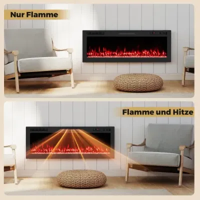 50" elektrický krb s ohřevem 750W/1500W vestavěný krb s dálkovým ovládáním a ovládáním pomocí aplikace WiFi