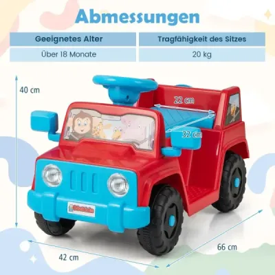6V dětské vozidlo pro batolata Hrací auto se zvukovými efekty Startování jedním tlačítkem Držák na nápoje Úložný prostor Červená barva