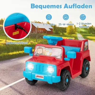 6V dětské vozidlo pro batolata Hrací auto se zvukovými efekty Startování jedním tlačítkem Držák na nápoje Úložný prostor Červená barva
