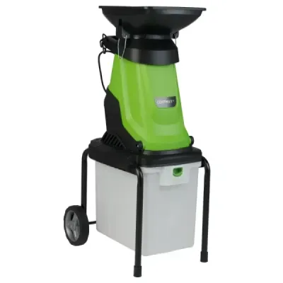 Elektrický drtič Zahradní drtič 3000 W s 50l sběrnou nádobou, průměrem řezu 45 mm, násypkou, kolečky, zelený