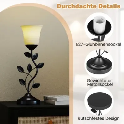 Vintage noční lampa se stínidlem z tulipánového skla a kovovými listy Retro noční lampa