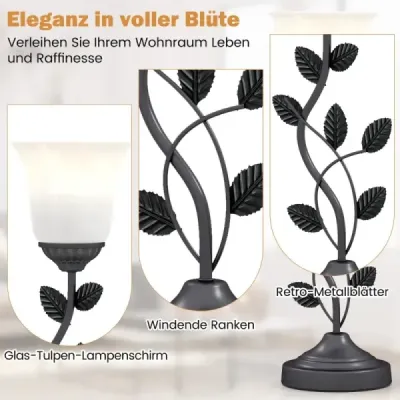 Vintage noční lampa se stínidlem z tulipánového skla a kovovými listy Retro noční lampa
