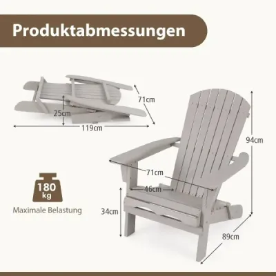 Židle Adirondack skládací Židle Adirondack dřevěná zahradní židle s vysokým opěradlem šedá