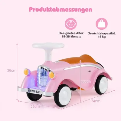 Odrážedlo, klasické odrážedlo s volantem, klaksonem, LED světlomety a úložným prostorem pod sedadlem, růžové