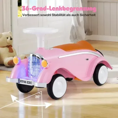 Odrážedlo, klasické odrážedlo s volantem, klaksonem, LED světlomety a úložným prostorem pod sedadlem, růžové