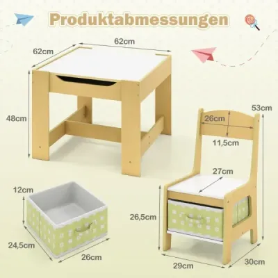 Dětský stůl se 2 židlemi multifunkční stůl pro aktivity s oboustranně odnímatelnou deskou Zelený
