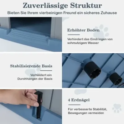 Plastová bouda pro malé a střední psy, vodotěsná a izolovaná, vhodná pro vnitřní i venkovní použití, modrá
