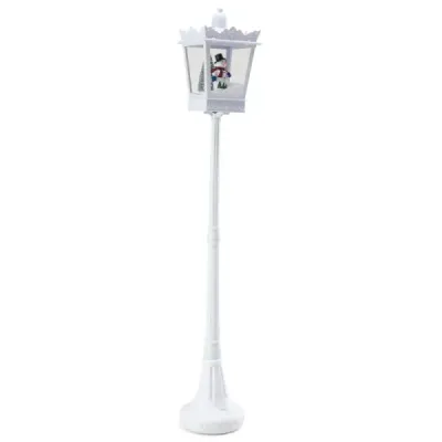 185 cm hudební vánoční pouliční lampa s teplými bílými LED světly a sněhovými efekty, bílá