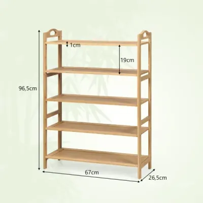 Bambus Schuhregal mit 5 Ebenen Schuhablage für 15 Paar Schuhe Schuhständer Schuh-Organizer