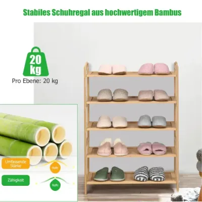 Bambus Schuhregal mit 5 Ebenen Schuhablage für 15 Paar Schuhe Schuhständer Schuh-Organizer