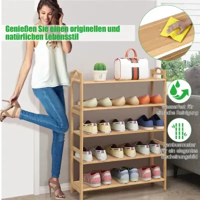 Bambus Schuhregal mit 5 Ebenen Schuhablage für 15 Paar Schuhe Schuhständer Schuh-Organizer
