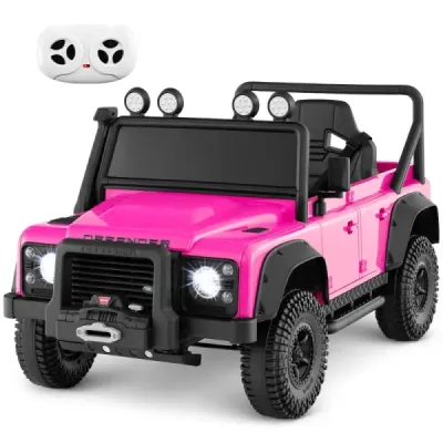 Dětské elektrické auto Land Rover Defender, elektromobil s rodičovským dálkovým ovládáním, celoodpružené, světlomety, růžová