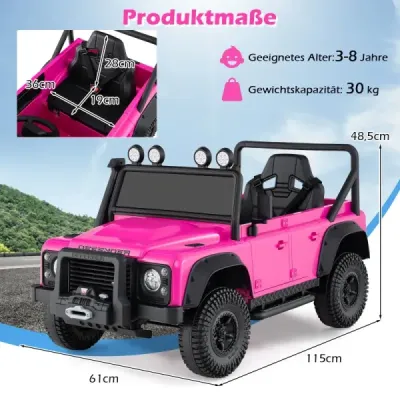 Dětské elektrické auto Land Rover Defender, elektromobil s rodičovským dálkovým ovládáním, celoodpružené, světlomety, růžová